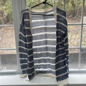 White and Blue Striped Cardigan